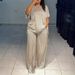Women's plus Size Fashion Set Elegant V Neck Top with Drawstrings Straight Leg Trousers Elegant Casual Outfit_ecoleips.com