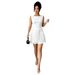 Voya 2026 Summer French-style Dress For Women, Round Neck, Sleeveless, Tie-waist, White, Gentle Style, Pleated Short Skirt_ecoleips.com