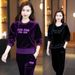 Velvet Tracksuit Set For Women - Stylish Round Neck Two-Piece Outfit With Embroidery, Long Sleeve & Pants, Plus Size Available_ecoleips.com