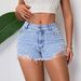 Women's Pearl-Embellished Denim Shorts – Classic Mid-Rise Straight Cut For Casual & Office Wear (Medium Blue/Light Blue, S-XL)_ecoleips.com