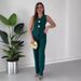 Women's Elegant Solid Color V-Neck Sleeveless Vest High Waisted Wide Leg Pants Suit_ecoleips.com