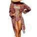 Women's Retro Print Gold Foil One Piece Swimsuit Long Sleeve Sun Protection Cover Up Hot Spring Two Piece Set_ecoleips.com