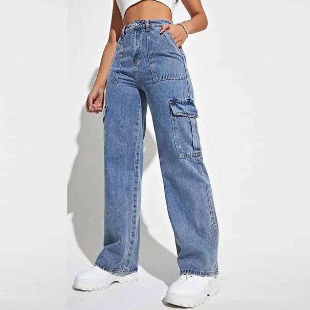Women's Clothing Autumn And Winter Workwear Multi Pocket Straight Jeans Trousers_ecoleips.com