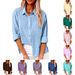 Women's Long Sleeve Cotton Linen Top Loose Solid Color Lapel Button American Style For Autumn_ecoleips.com