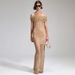 Women's dress one-shoulder dress see-through sequin sexy long dress_ecoleips.com