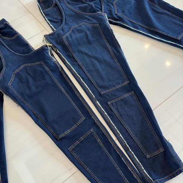 Women's Clothing Fashion Irregular Hollow Splicing Zipper Stretch Denim_ecoleips.com