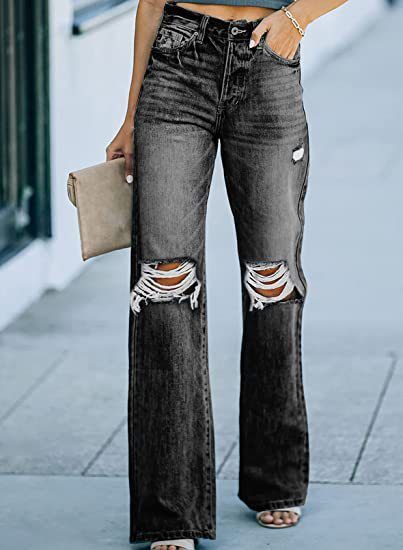 Women's Clothing High Waist Temperament Washed Ripped Casual Denim Trousers_ecoleips.com