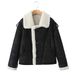 ZYURA Women's Faux Shearling Jacket Winter Coat With Polo Collar - Short Stylish Outerwear In Grey, Brown, Khaki, Black_ecoleips.com