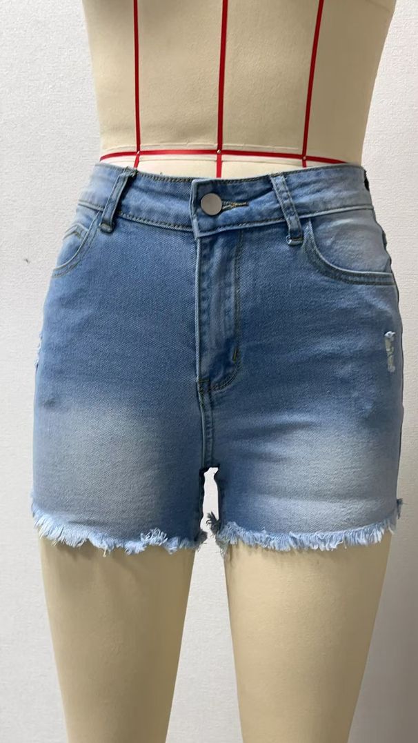 Summer New Arrival Women's Slim Fit Denim Shorts High Elasticity Comfortable Style Frayed Hem In Stock_ecoleips.com