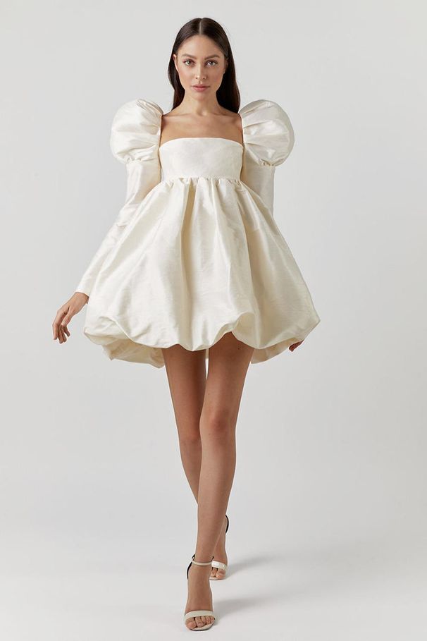 Women's Clothing Elegant Puff Sleeve Lace Up Satin Party Dress Dress Sexy Princess Dress Female_ecoleips.com