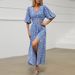 European And American Cross-border Foreign Trade Independent Site Waist-cinching V-neck With Slit, Bohemian Rayon_ecoleips.com