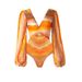 European American Style Women's V Neck One Piece Swimsuit Long Sleeve Vacation Printed_ecoleips.com