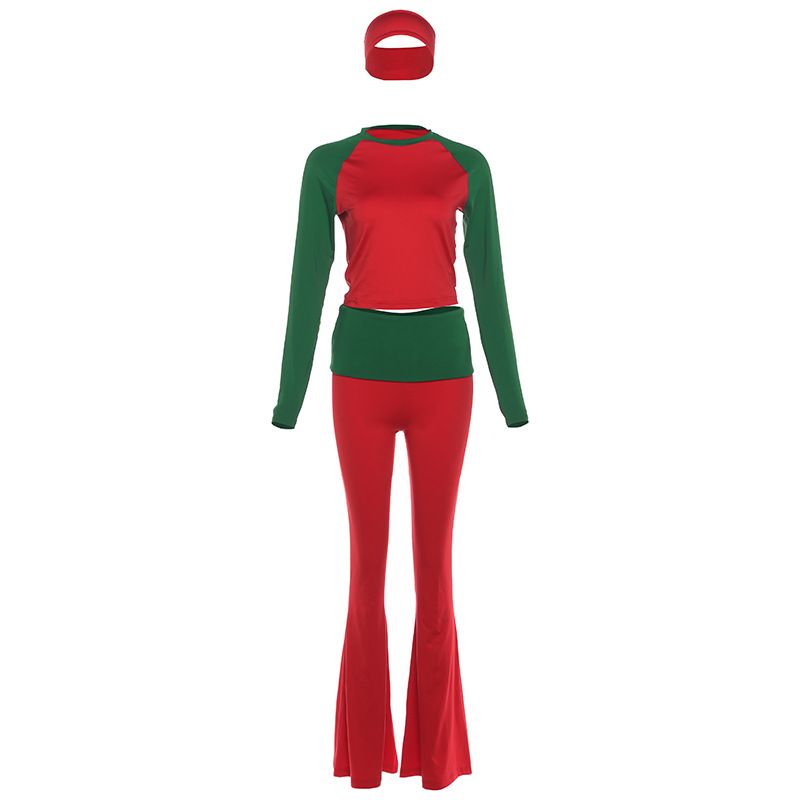 Women's Clothing Women's Fashion Long Sleeved Round Neck T-Shirt And Headscarf Set Patchwork Color Blocking Slim Fit Trousers Style Autumn Winter_ecoleips.com