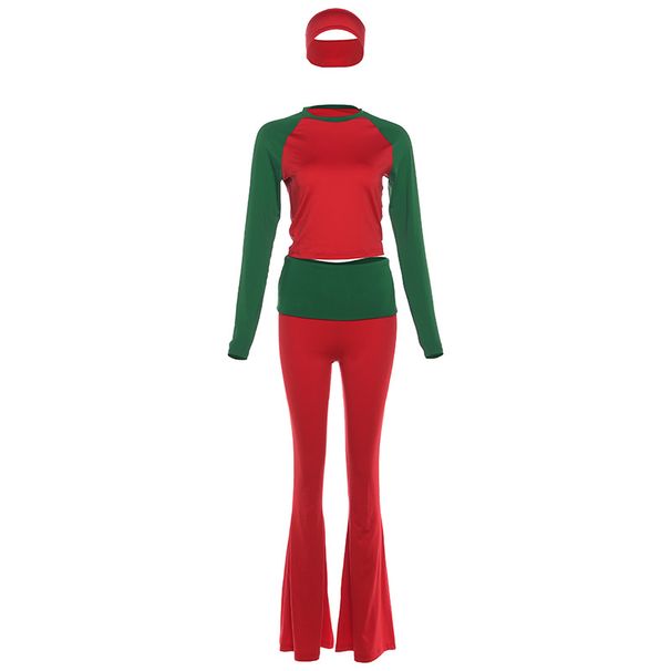 Women's Clothing Women's Fashion Long Sleeved Round Neck T-Shirt And Headscarf Set Patchwork Color Blocking Slim Fit Trousers Style Autumn Winter_ecoleips.com