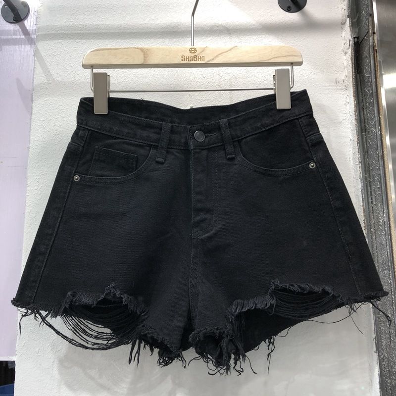 2025s Spring Summer High Waist Denim Shorts For Women Students New Ripped Versatile Frayed Slimming Korean Style Wide Leg Hot_ecoleips.com