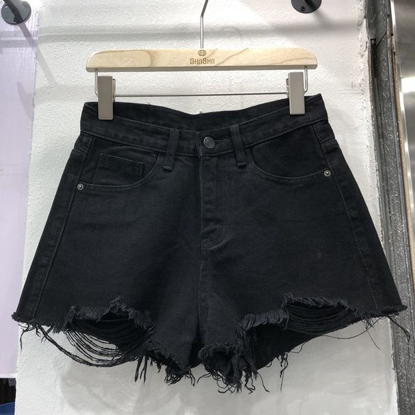 2025s Spring Summer High Waist Denim Shorts For Women Students New Ripped Versatile Frayed Slimming Korean Style Wide Leg Hot_ecoleips.com