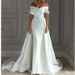 French One Shoulder Satin Fishtail Detachable Tail Two Piece Wedding Dress Satin Fishtail Satin Slim Model_ecoleips.com