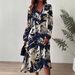 Women's Clothing Spring And Autumn New V Neck Temperament Dress Printed Long Skirt_ecoleips.com