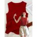 Red Knitted Camisole For Women, Spring/summer Slim-fit, Chic And Sexy Style, Anti-exposure Inner Layer Top_ecoleips.com