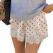 Women's Autumn Digital Print Polka Dot Lace Trim Patchwork Satin Wide Leg Casual Comfort Shorts_ecoleips.com