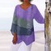 Women's Clothing Women's Casual Loose Top V Neck Irregular Hem Art Print Long Sleeve Retro Style For Formal & Casual For Women_ecoleips.com