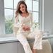 Hot-Selling New Printed Women's Autumn Homewear Cross-Border European And American Style Pajamas V-Neck Casual_ecoleips.com