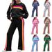 Women's Fleece Lined Rainbow Sweatshirt Set Long Sleeved Two Piece Winter Clothing European American Thickened Long Legged_ecoleips.com