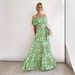 2026 Cross-Border European And American Women's Fashion Spring/Summer New Printed Off-Shoulder Tie-Waist Ruffle Hem Long_ecoleips.com