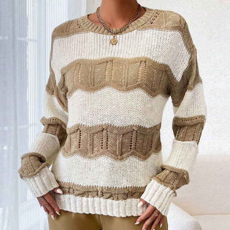 3D Textured Cable Knit Sweater Women's Loose Fit Long Sleeve Round Neck Pullover - Casual & Office Elegance, Fall Winter Staple_ecoleips.com