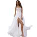 plus Size Lace Chiffon Dress for Women White Evening Prom Dress European American Style with Slit Skirt_ecoleips.com