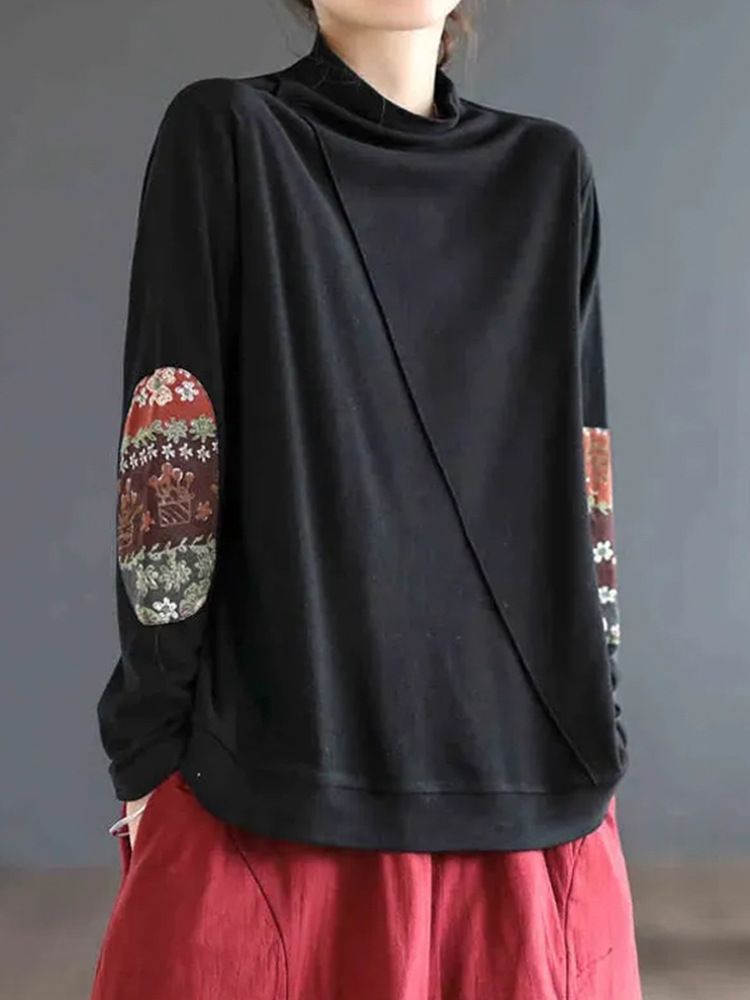 Maillard Windgerman Velvet Long-Sleeve Half-Neck Long-Sleeve Base Shirt 2026 Trendy Patchwork Design Appliqué T-Shirt Fo_ecoleips.com