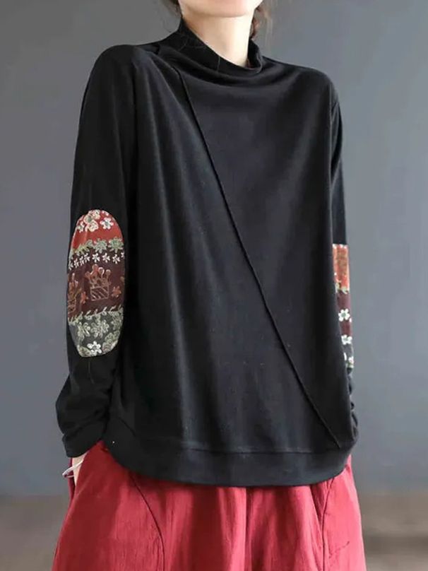 Maillard Windgerman Velvet Long-Sleeve Half-Neck Long-Sleeve Base Shirt 2026 Trendy Patchwork Design Appliqué T-Shirt Fo_ecoleips.com