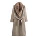 Women's Autumn Trench Coat Wool-Blend Belted Jacket Fashionable Lapel Collar Polyester Outerwear Slim Fit XS S M L Black Khaki Red_ecoleips.com