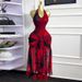 Women's Clothing Summer New Sweet And Fresh Printed Mesh Halter Neck High End Temperament Lace Up Dress Long Skirt_ecoleips.com