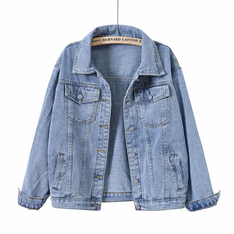 Women's Clothing Retro Blue Denim Loose Vintage Blue Denim Jacket - Relaxed Fit Korean Style Oversized Coat With Distressed Details For Men & Women_ecoleips.com