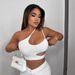 Summer New Style Women's One Shoulder Fitness Vest Shockproof Cloud Shape Beautiful Back Irregular Straps Running Top for Ladies_ecoleips.com