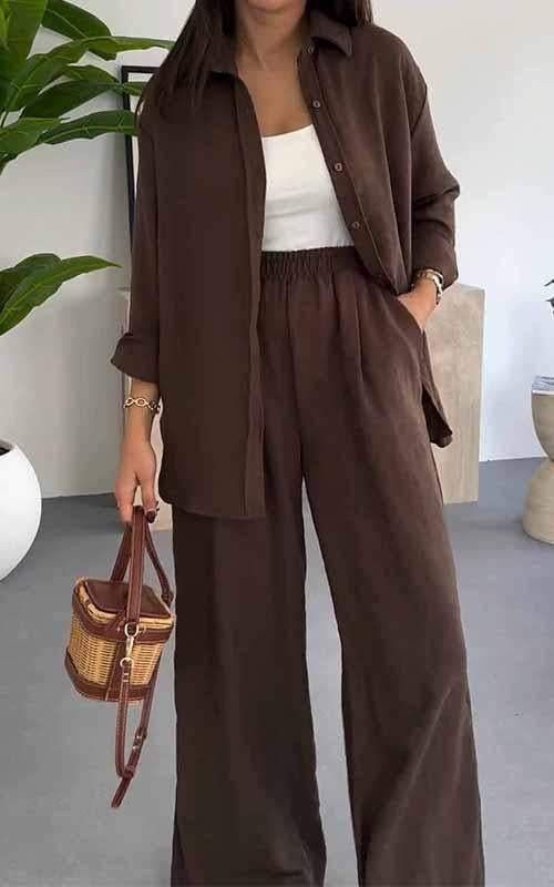 Women's Clothing Spring And Summer New Fashion Solid Color Loose Tops Casual Wide Leg Pants Women's Two_ecoleips.com