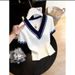 Fashionable Short Sleeve Knit Top For Women - Stylish Color Block Design, Breathable Lyocell Fabric, Casual & Office Wear (White, Blue, S-XL)_ecoleips.com