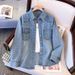 Women's Clothing Women's Retro Denim Shirt Jacket Loose Fit Casual Long Sleeved Blouse For Petite Figures Spring Autumn Style_ecoleips.com