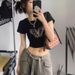 Women's American Retro Black Off-Shoulder Short Sleeve T-Shirt French Style Cinched Waist Top Sweet And Spicy Summer Dopamine Inducing Outfit_ecoleips.com