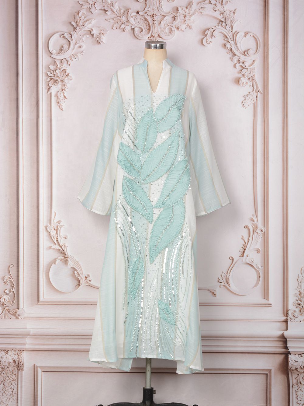 Elegant Floral Beaded Loose Pullover Dress MT559 Women's Fashion Robe Ethnic Style Cross Border Foreign Trade_ecoleips.com