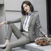 Women's Professional Checkered Suit Set Office Blazer And Pants with Matching Shirt Yellow Grey Check White Grey Shirt Options_ecoleips.com