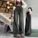 Retro Blue Wide-Leg Jeans Women, New Autumn Style, Suitable For Pear-Shaped Body, Plus Size, Loose Fit, Slimming, Draped_ecoleips.com