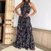 Summer Elegant Women's Sleeveless Halter Jumpsuit Waist Tie Printed European American Style Summer 2023_ecoleips.com