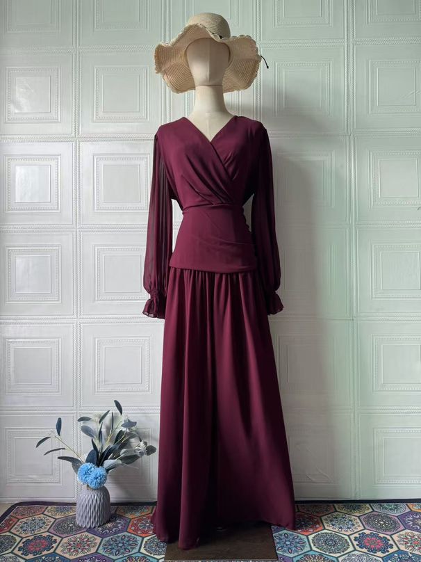 Women's Clothing Women's Chiffon Dress Design Style Black Wine Red Spring Long Sleeve For Formal & Casual For Women_ecoleips.com