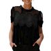 2026 European And American Fashion Mesh Embroidered Lace Round Neck Pullover Solid Color Velvet_ecoleips.com