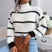 2026 New Knitted Half Turtleneck Pullover Top European And American Style Women's Sweater For Outerwear Striped_ecoleips.com