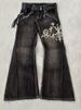 Aria Basics European And American Cross-border Vintage Y2K Embroidered Flared Jeans For Women, Punk Dark Tribal Style Casual Pants,_ecoleips.com