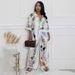 Women's Satin Printed Elegant Short Sleeve Shirt Wide Leg Pants Casual Two Piece Set RC3327_ecoleips.com