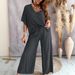 Women's V-Neck Batwing Sleeve Loungewear Set With Wide-Leg Pants & Belt – Comfortable & Stylish Casual Outfit_ecoleips.com